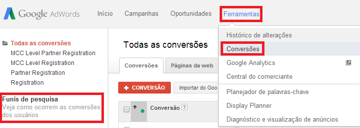 Relatório de funis de pesquisa
